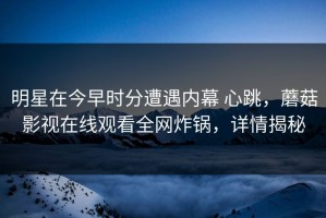 明星在今早时分遭遇内幕 心跳，蘑菇影视在线观看全网炸锅，详情揭秘