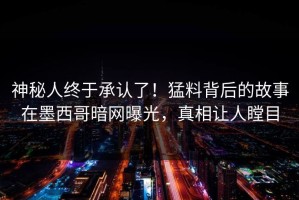 神秘人终于承认了！猛料背后的故事在墨西哥暗网曝光，真相让人瞠目