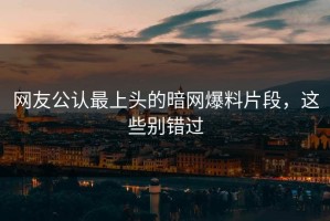 网友公认最上头的暗网爆料片段，这些别错过