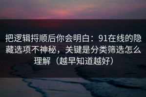 把逻辑捋顺后你会明白：91在线的隐藏选项不神秘，关键是分类筛选怎么理解（越早知道越好）