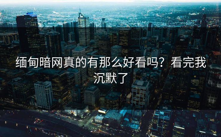 缅甸暗网真的有那么好看吗？看完我沉默了