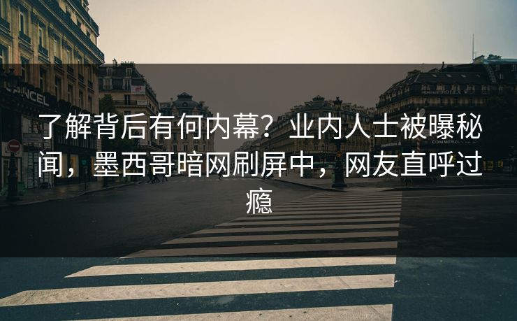 了解背后有何内幕？业内人士被曝秘闻，墨西哥暗网刷屏中，网友直呼过瘾