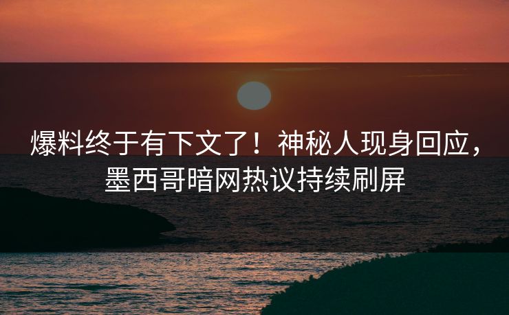 爆料终于有下文了！神秘人现身回应，墨西哥暗网热议持续刷屏