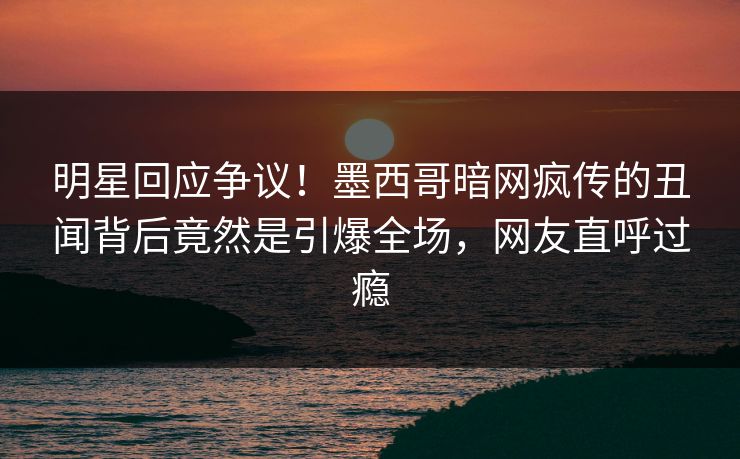 明星回应争议！墨西哥暗网疯传的丑闻背后竟然是引爆全场，网友直呼过瘾