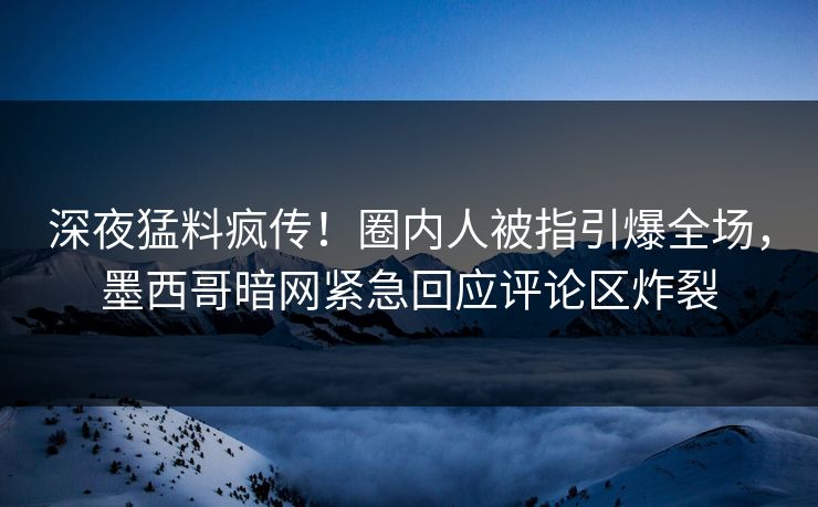 深夜猛料疯传！圈内人被指引爆全场，墨西哥暗网紧急回应评论区炸裂